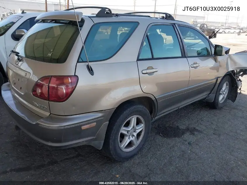 1999 Lexus Rx 300 VIN: JT6GF10U3X0025918 Lot: 42552315