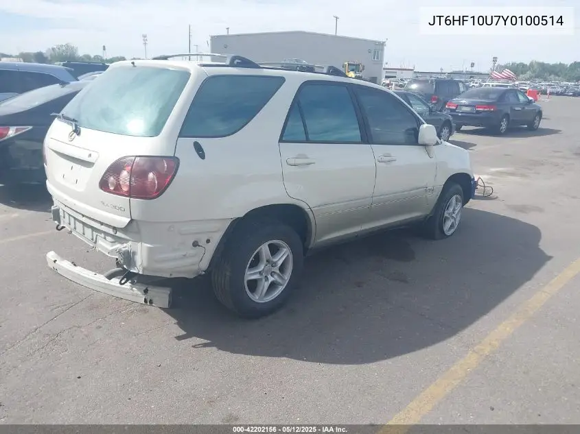 2000 Lexus Rx 300 VIN: JT6HF10U7Y0100514 Lot: 42202156