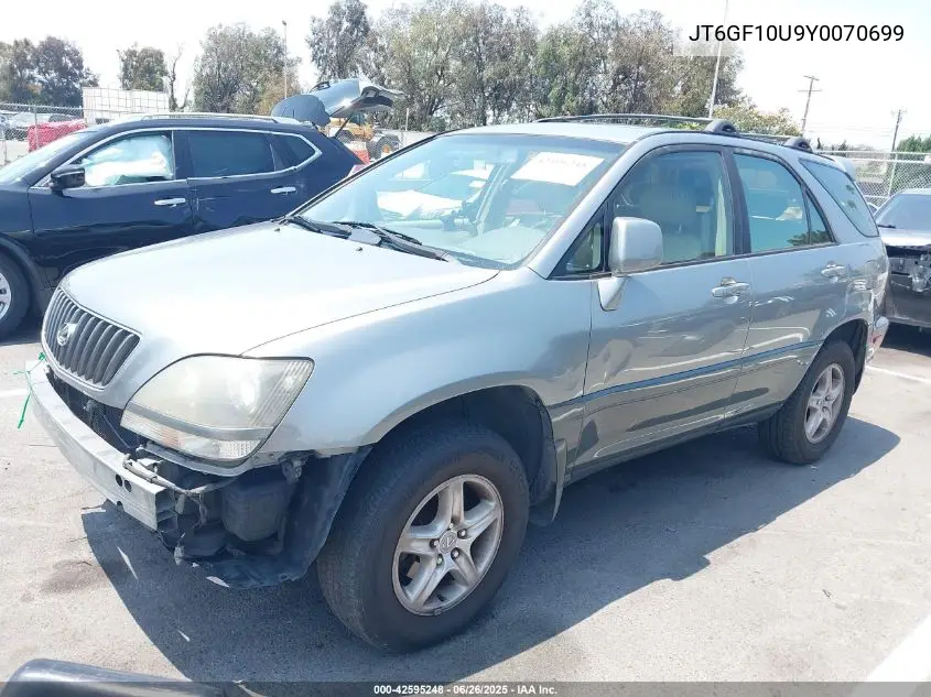 2000 Lexus Rx 300 VIN: JT6GF10U9Y0070699 Lot: 42595248