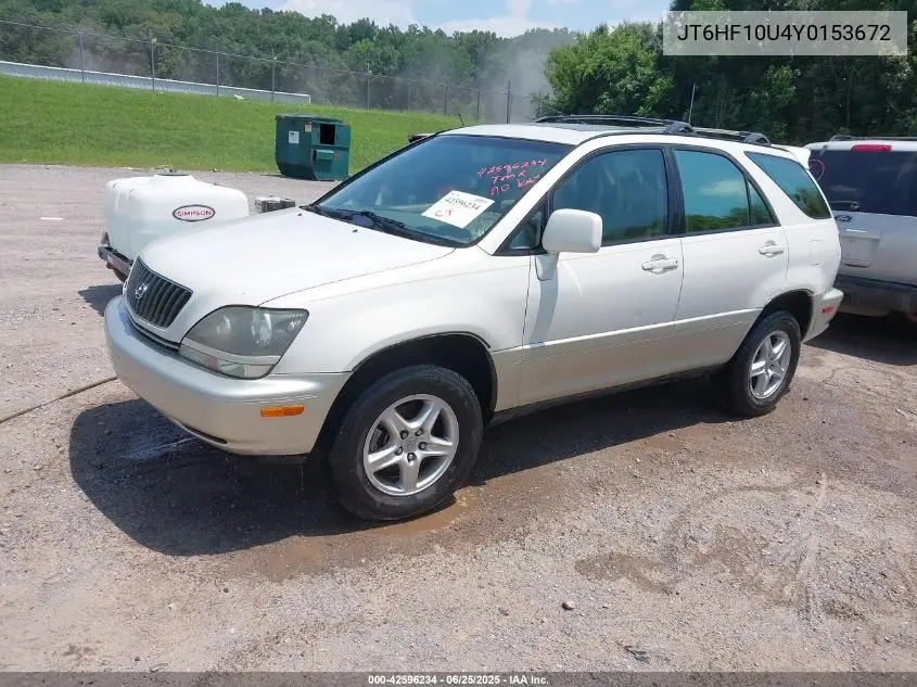 2000 Lexus Rx 300 VIN: JT6HF10U4Y0153672 Lot: 42596234