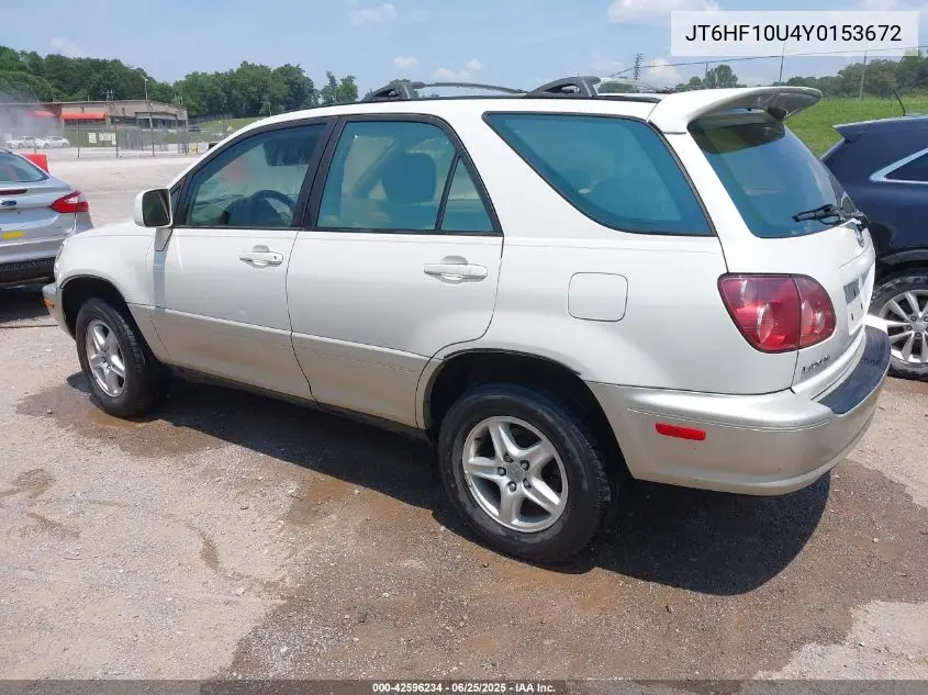 2000 Lexus Rx 300 VIN: JT6HF10U4Y0153672 Lot: 42596234