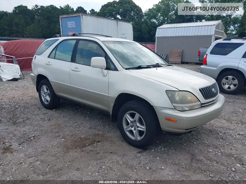 2000 Lexus Rx 300 300 VIN: JT6GF10U4Y0060775 Lot: 42639196