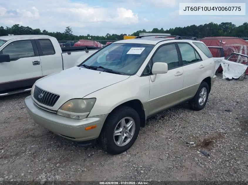 2000 Lexus Rx 300 300 VIN: JT6GF10U4Y0060775 Lot: 42639196