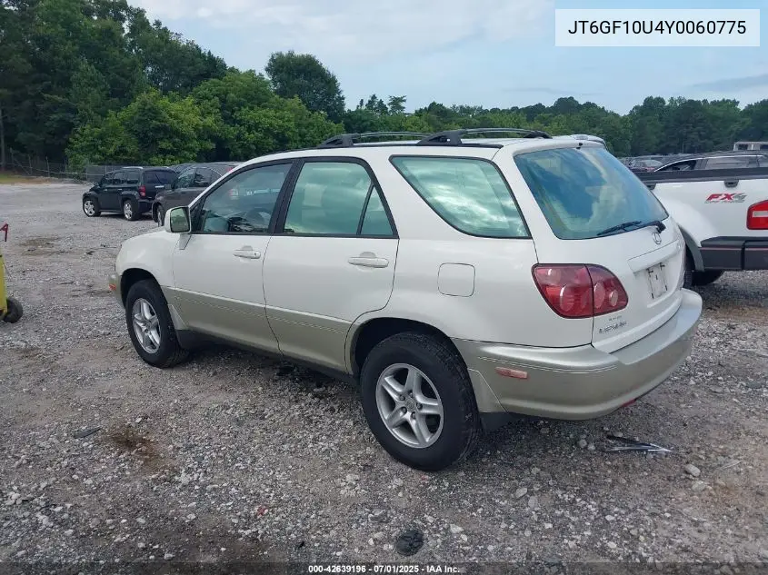 2000 Lexus Rx 300 300 VIN: JT6GF10U4Y0060775 Lot: 42639196