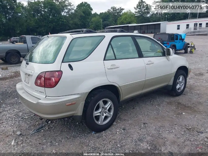 2000 Lexus Rx 300 300 VIN: JT6GF10U4Y0060775 Lot: 42639196