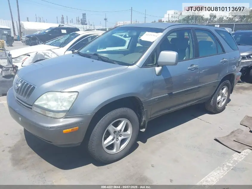 2001 Lexus Rx 300 VIN: JTJGF10U810113697 Lot: 42215644