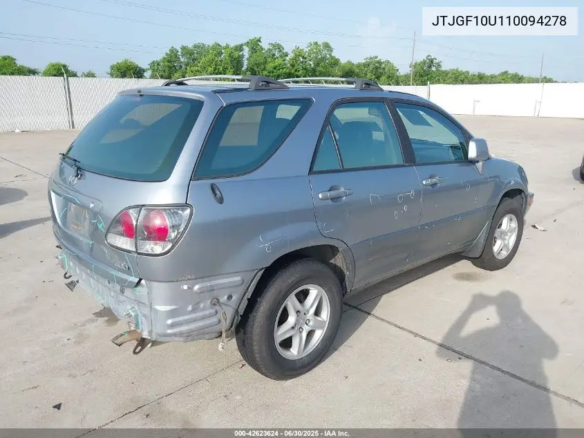 2001 Lexus Rx 300 VIN: JTJGF10U110094278 Lot: 42623624