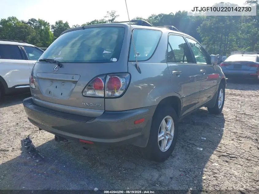 2002 Lexus Rx 300 VIN: JTJGF10U220142730 Lot: 42543290