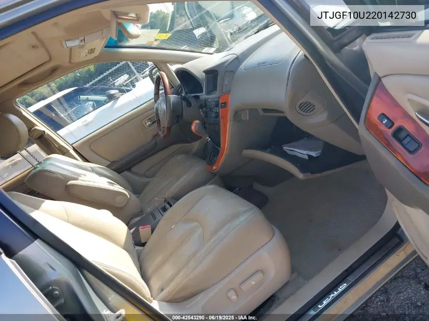 2002 Lexus Rx 300 VIN: JTJGF10U220142730 Lot: 42543290