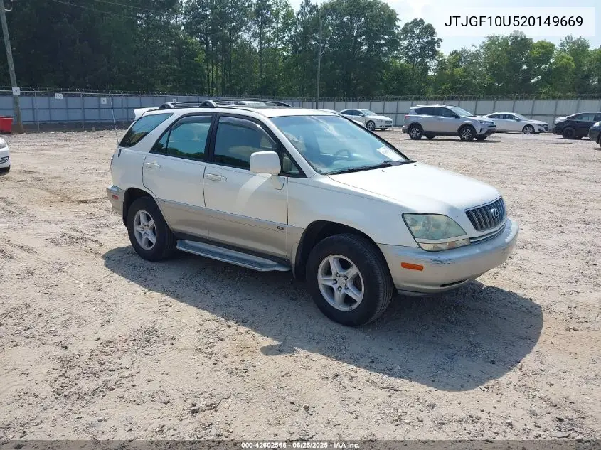 2002 Lexus Rx 300 VIN: JTJGF10U520149669 Lot: 42602566