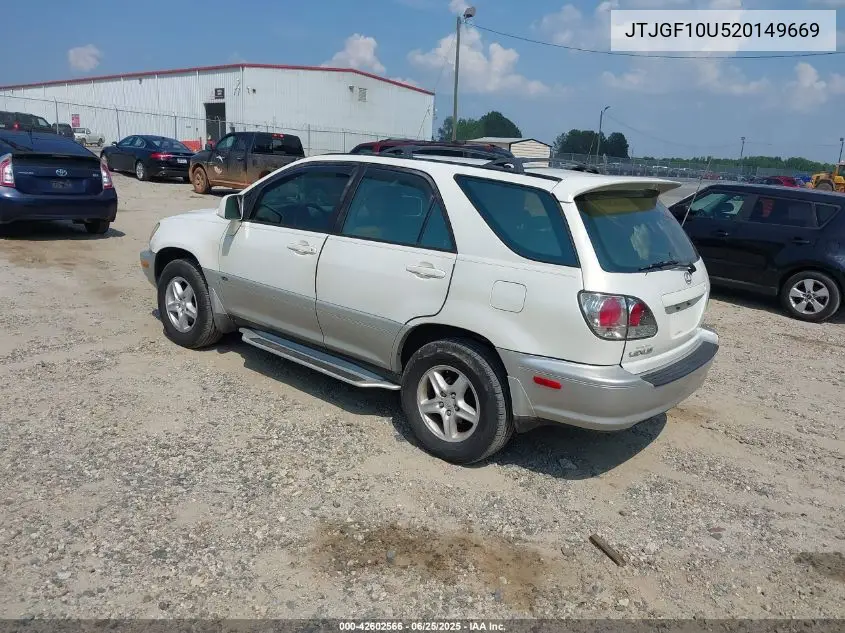 2002 Lexus Rx 300 VIN: JTJGF10U520149669 Lot: 42602566