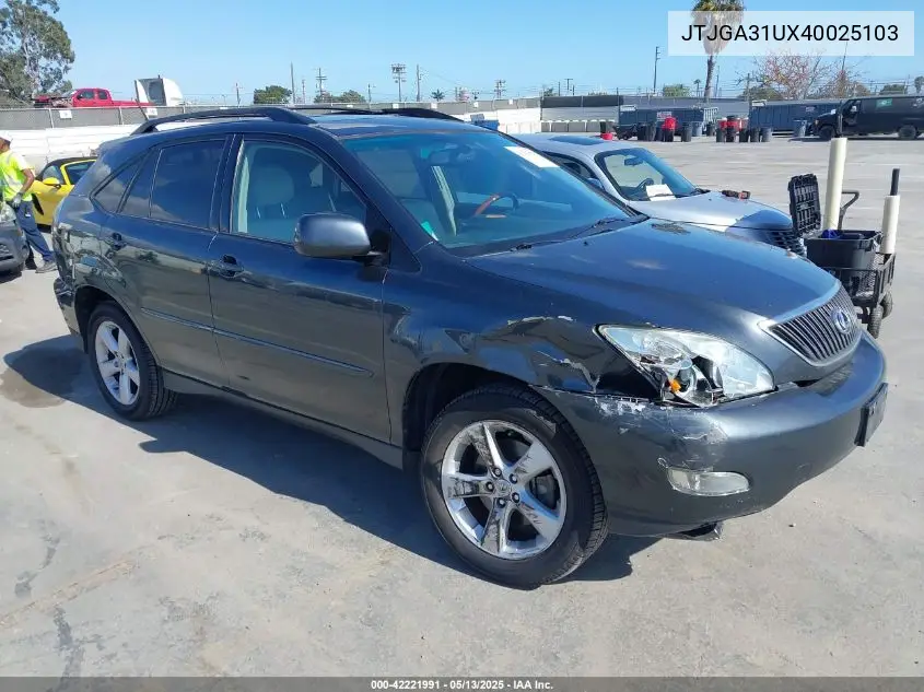 2004 Lexus Rx 330 VIN: JTJGA31UX40025103 Lot: 42221991