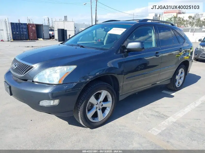 2004 Lexus Rx 330 VIN: JTJGA31UX40025103 Lot: 42221991