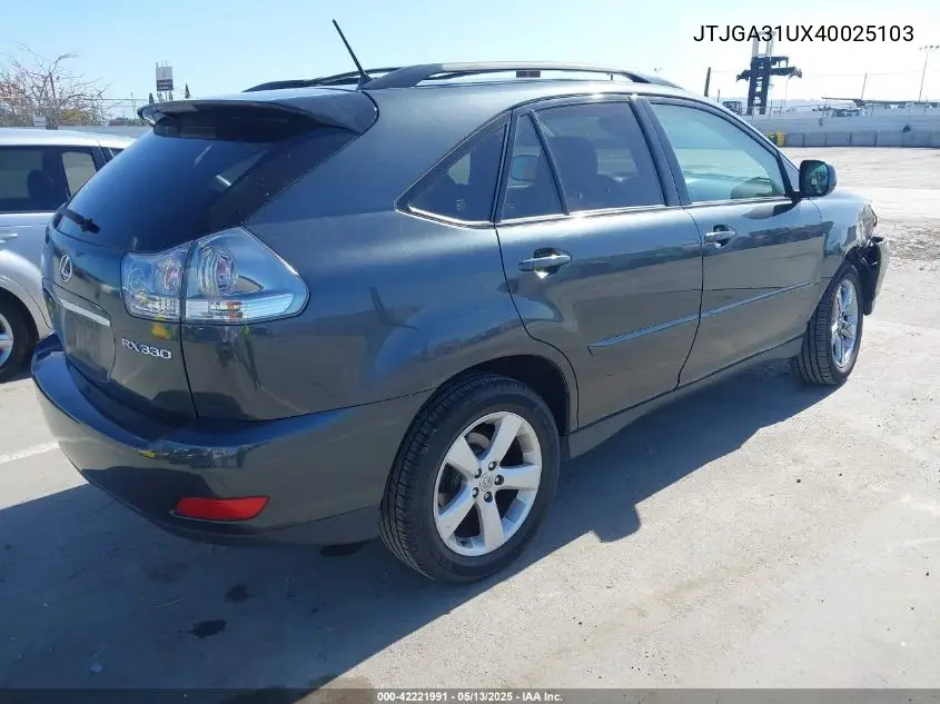 2004 Lexus Rx 330 VIN: JTJGA31UX40025103 Lot: 42221991