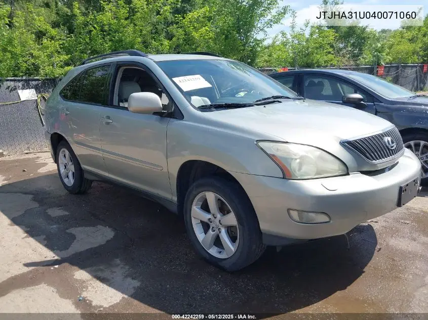 2004 Lexus Rx 330 VIN: JTJHA31U040071060 Lot: 42242259