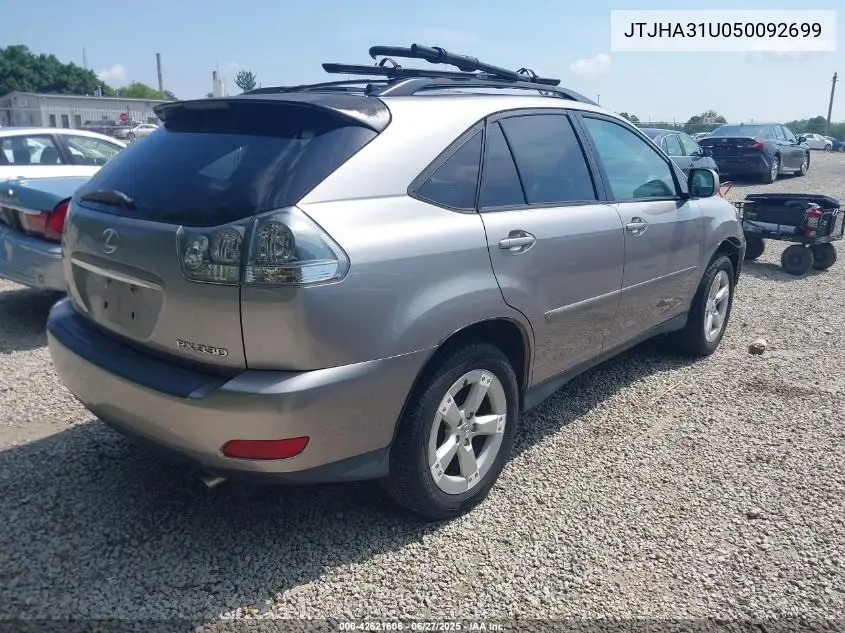 2005 Lexus Rx 330 VIN: JTJHA31U050092699 Lot: 42621606