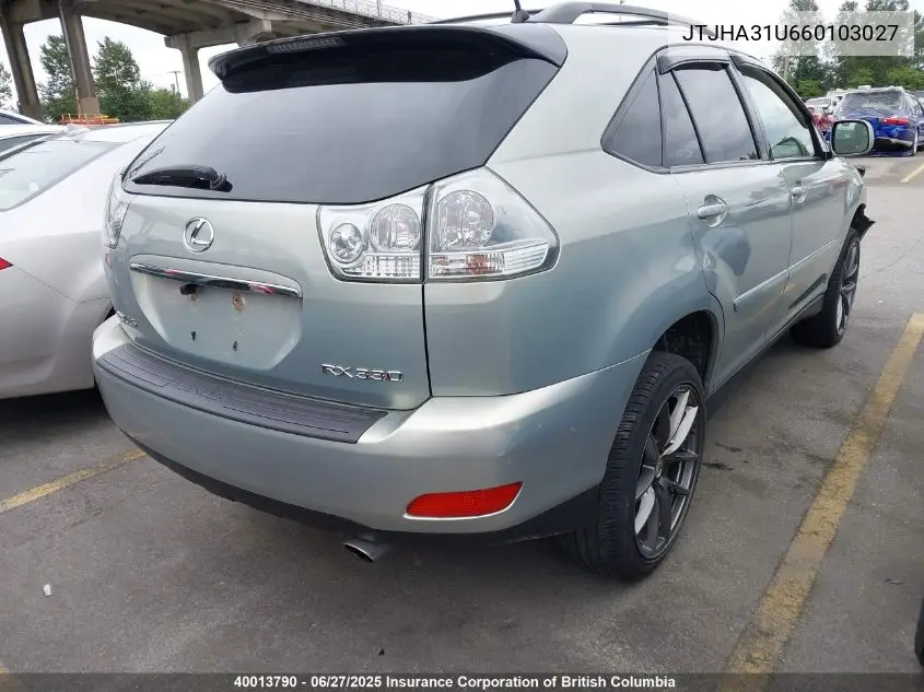 2006 Lexus Rx 330 VIN: JTJHA31U660103027 Lot: 40013790