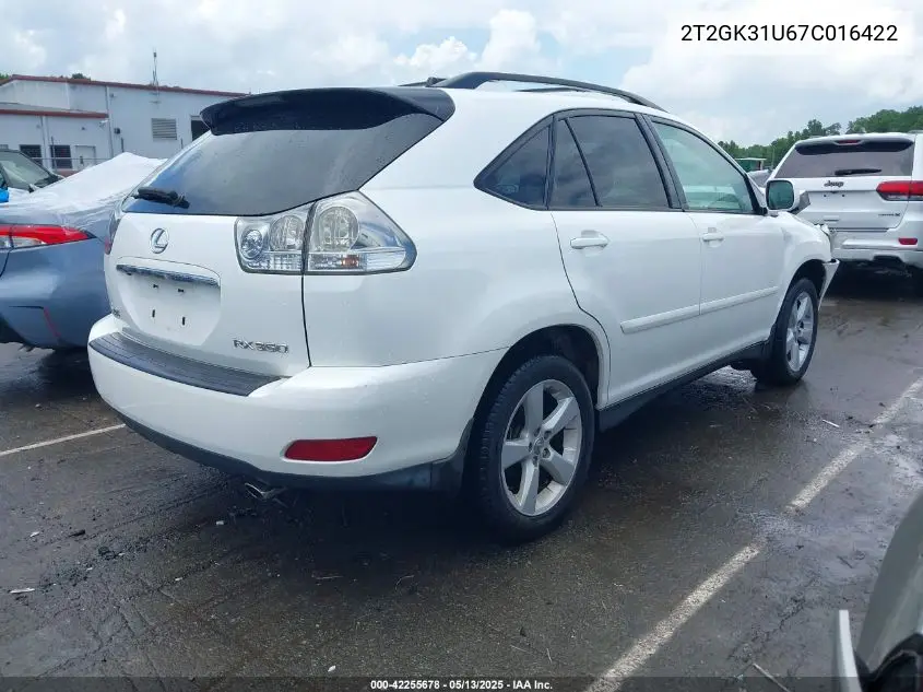 2007 Lexus Rx 350 VIN: 2T2GK31U67C016422 Lot: 42255678