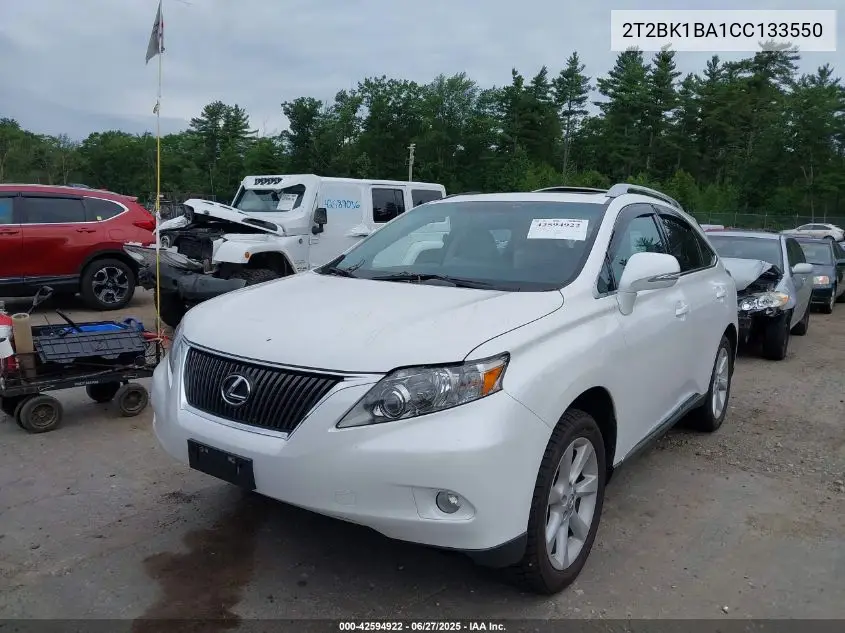 2012 Lexus Rx VIN: 2T2BK1BA1CC133550 Lot: 42594922