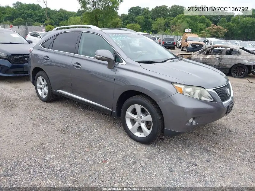 2012 Lexus Rx 350 VIN: 2T2BK1BA7CC136792 Lot: 42604142