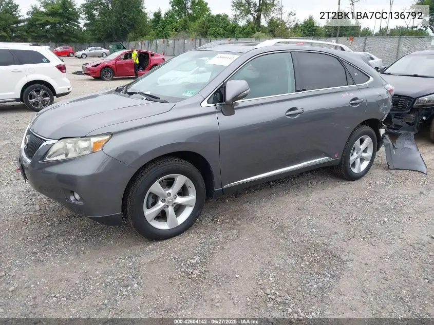 2012 Lexus Rx 350 VIN: 2T2BK1BA7CC136792 Lot: 42604142