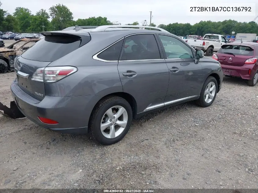 2012 Lexus Rx 350 VIN: 2T2BK1BA7CC136792 Lot: 42604142