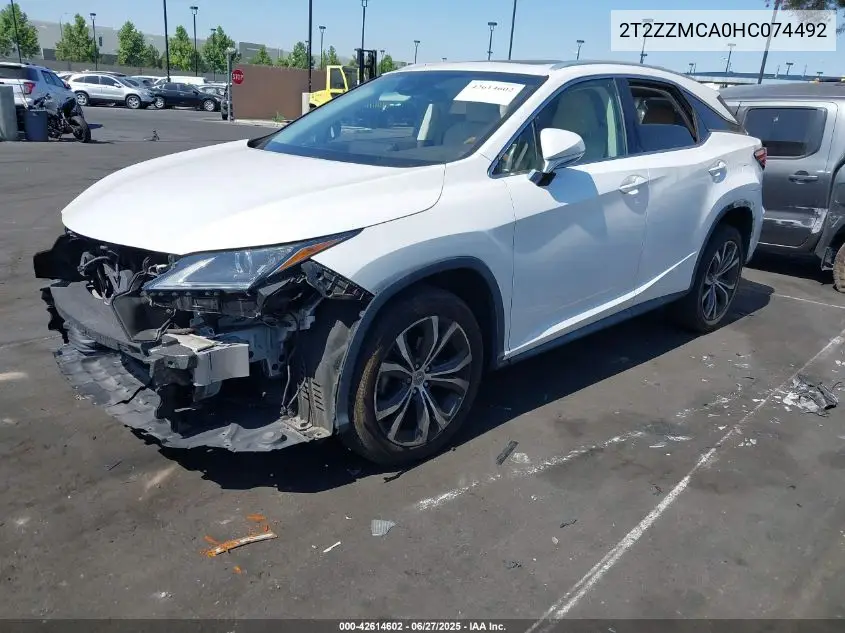 2017 Lexus Rx 350/Base/F Sport VIN: 2T2ZZMCA0HC074492 Lot: 42614602