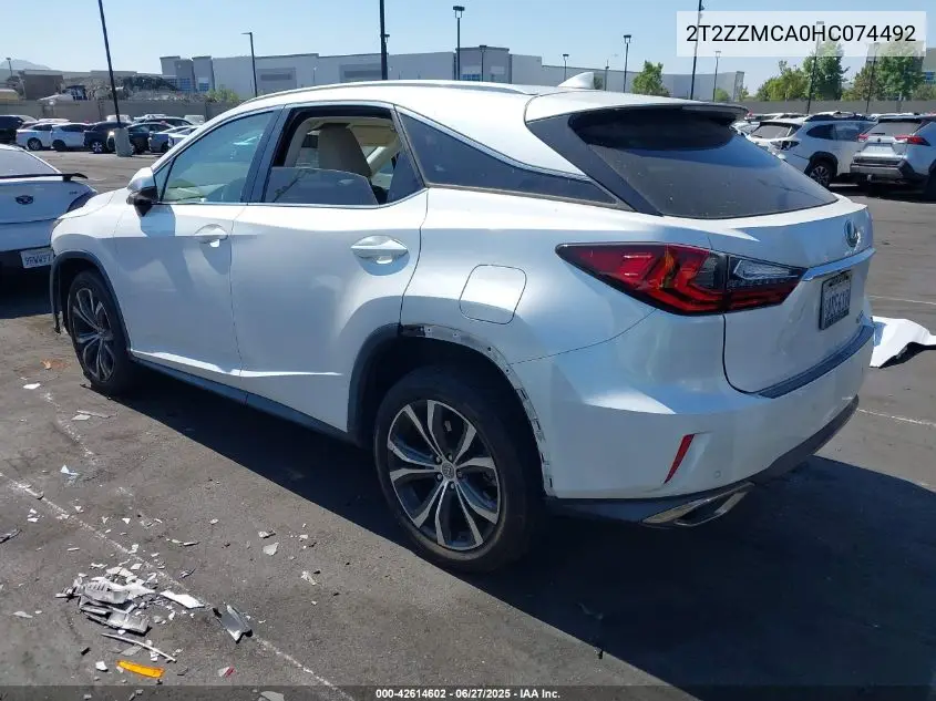 2017 Lexus Rx 350/Base/F Sport VIN: 2T2ZZMCA0HC074492 Lot: 42614602