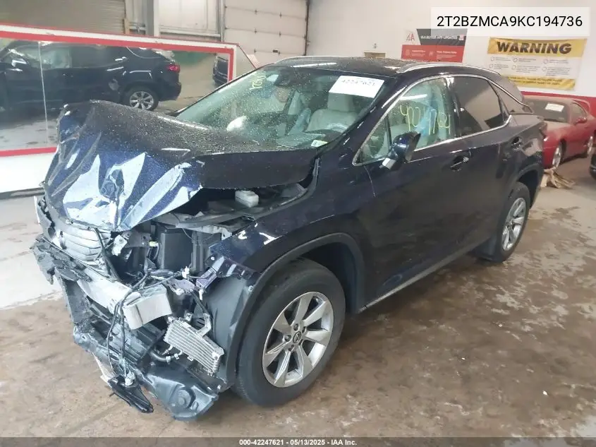 2019 Lexus Rx 350 VIN: 2T2BZMCA9KC194736 Lot: 42247621