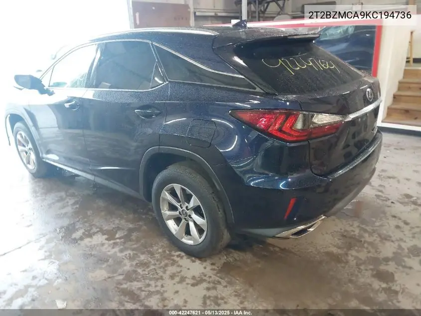 2019 Lexus Rx 350 VIN: 2T2BZMCA9KC194736 Lot: 42247621
