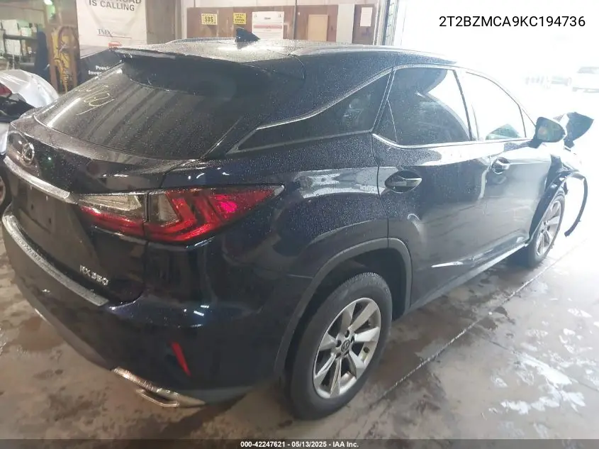 2019 Lexus Rx 350 VIN: 2T2BZMCA9KC194736 Lot: 42247621
