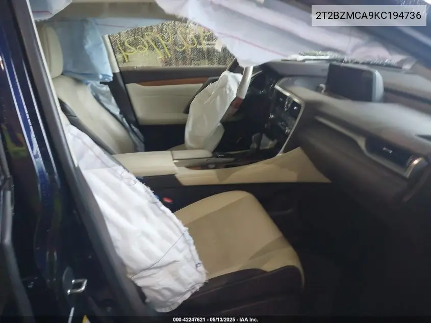 2019 Lexus Rx 350 VIN: 2T2BZMCA9KC194736 Lot: 42247621