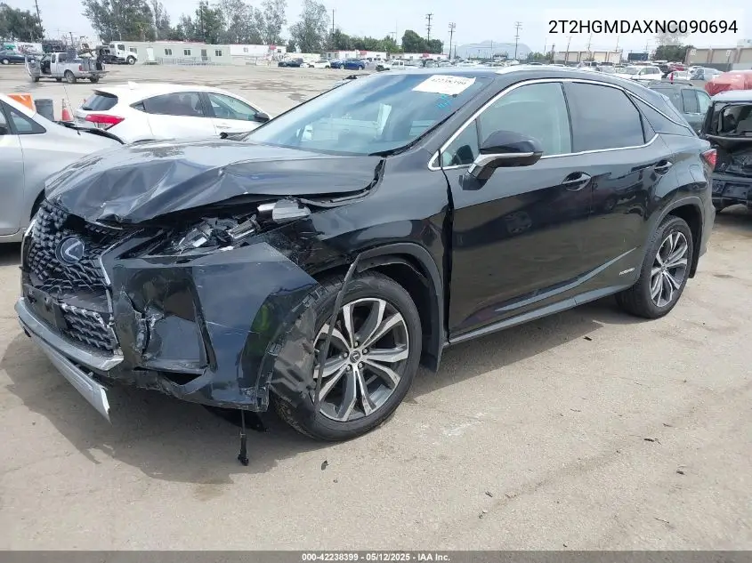 2022 Lexus Rx 450H VIN: 2T2HGMDAXNC090694 Lot: 42238399