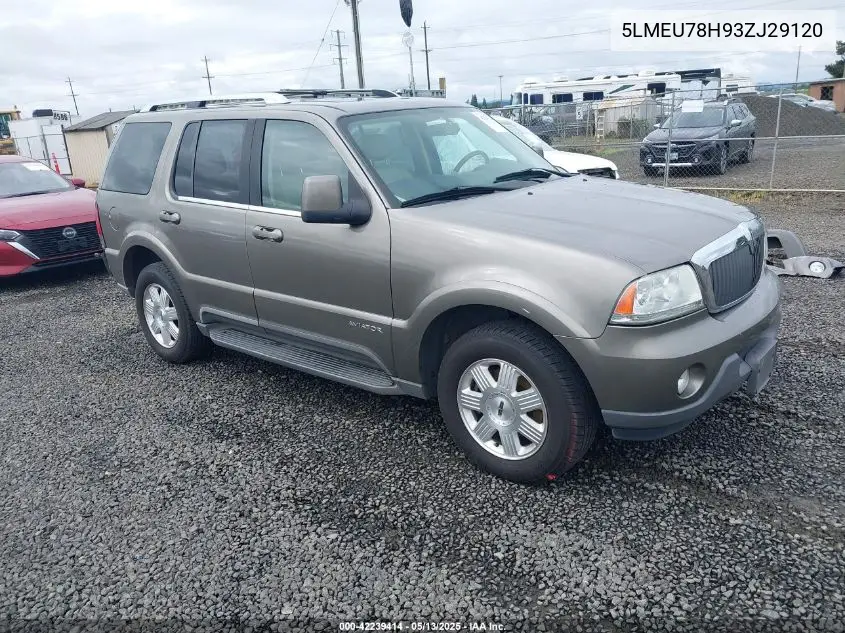 2003 Lincoln Aviator VIN: 5LMEU78H93ZJ29120 Lot: 42239414