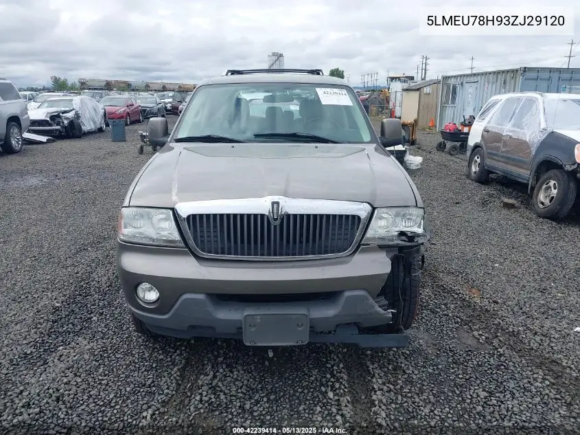 2003 Lincoln Aviator VIN: 5LMEU78H93ZJ29120 Lot: 42239414