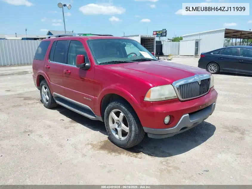 2004 Lincoln Aviator VIN: 5LMEU88H64ZJ11939 Lot: 42491839