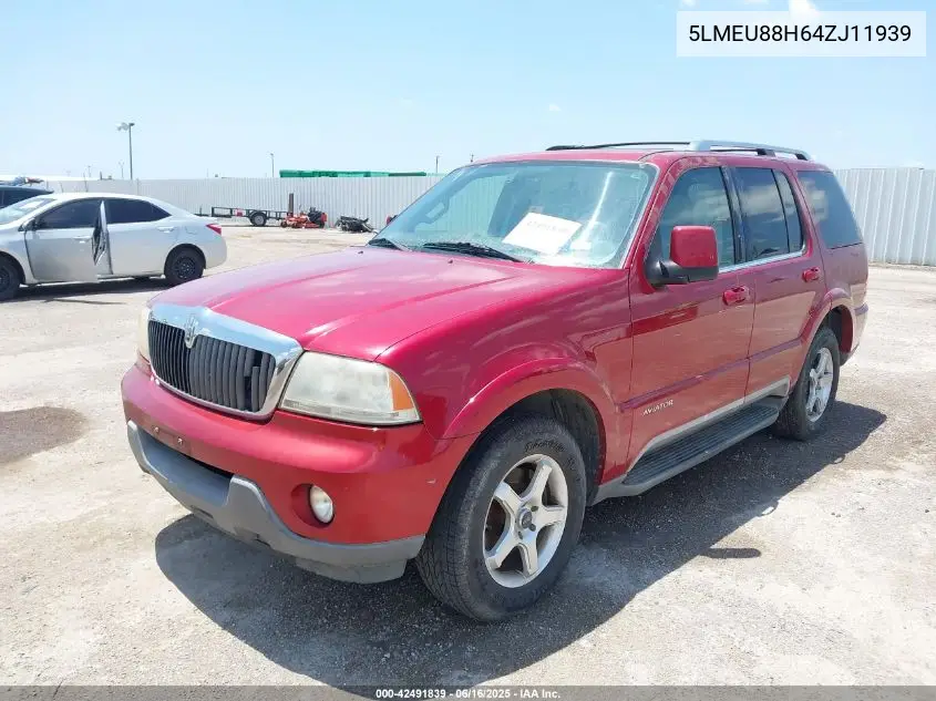 2004 Lincoln Aviator VIN: 5LMEU88H64ZJ11939 Lot: 42491839