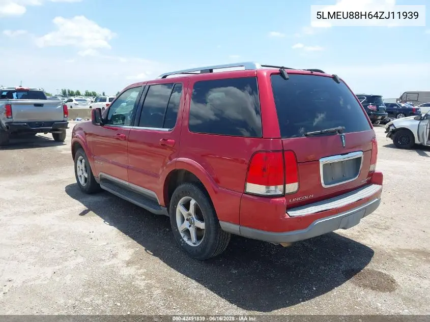 2004 Lincoln Aviator VIN: 5LMEU88H64ZJ11939 Lot: 42491839