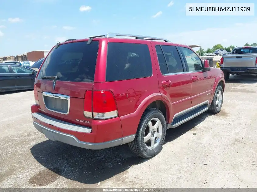 2004 Lincoln Aviator VIN: 5LMEU88H64ZJ11939 Lot: 42491839
