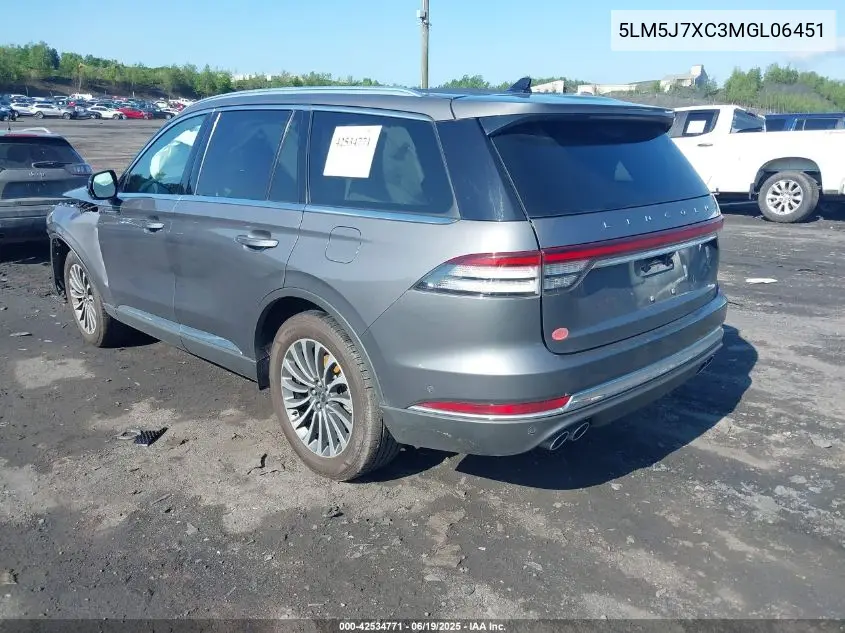 2021 Lincoln Aviator Reserve VIN: 5LM5J7XC3MGL06451 Lot: 42534771