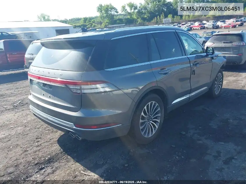 2021 Lincoln Aviator Reserve VIN: 5LM5J7XC3MGL06451 Lot: 42534771