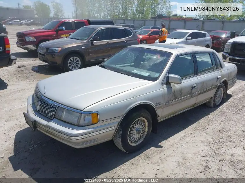 1992 Lincoln Continental Signature VIN: 1LNLM9840NY643126 Lot: 12322400