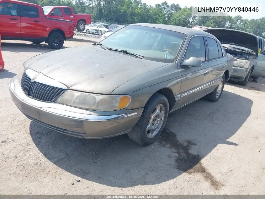 2000 Lincoln Continental VIN: 1LNHM97V0YY840446 Lot: 42596533