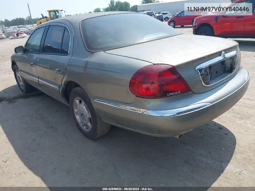 2000 Lincoln Continental VIN: 1LNHM97V0YY840446 Lot: 42596533