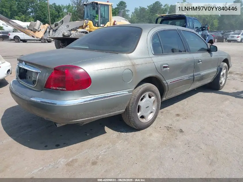 2000 Lincoln Continental VIN: 1LNHM97V0YY840446 Lot: 42596533