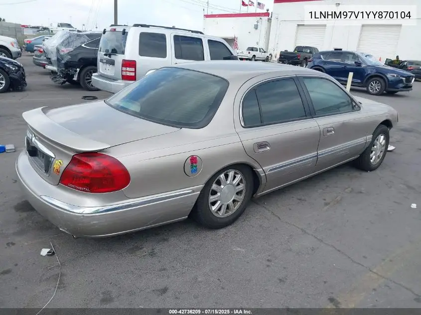 2000 Lincoln Continental VIN: 1LNHM97V1YY870104 Lot: 42736209