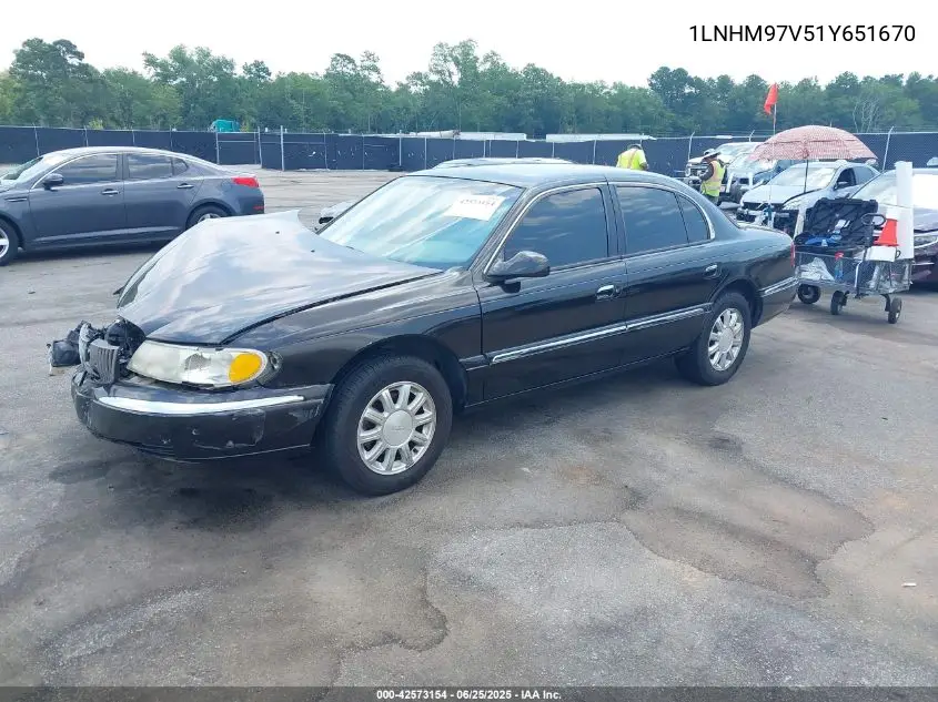 2001 Lincoln Continental VIN: 1LNHM97V51Y651670 Lot: 42573154