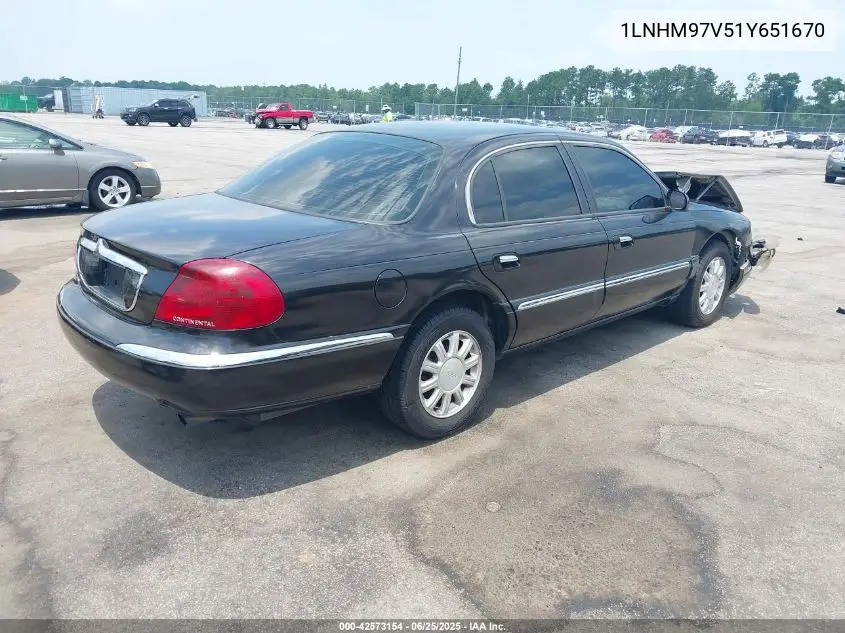 2001 Lincoln Continental VIN: 1LNHM97V51Y651670 Lot: 42573154