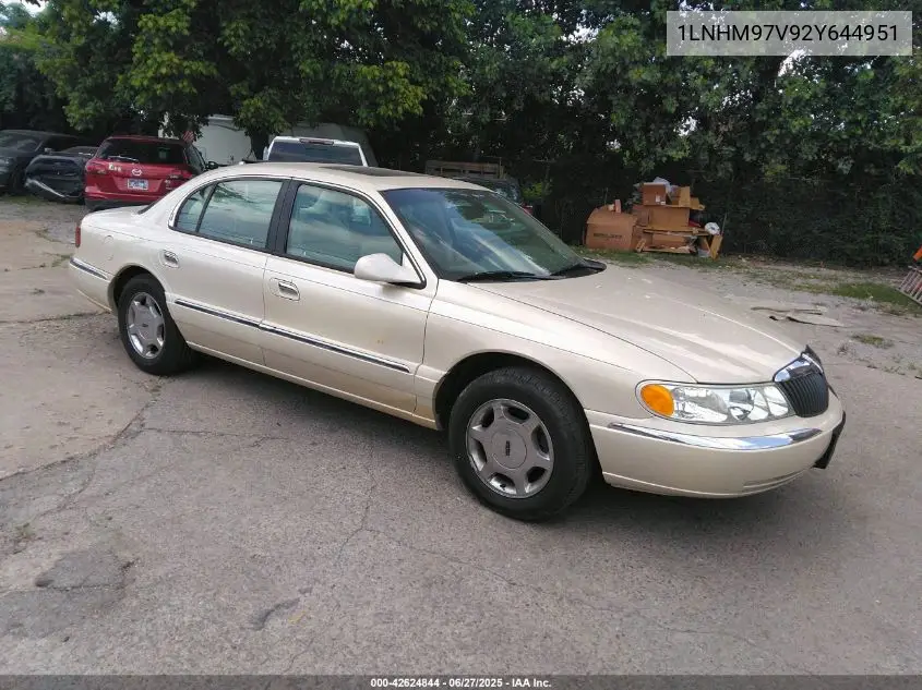 2002 Lincoln Continental Driver Select System/W/Luxury Appearance/W/Personal Security VIN: 1LNHM97V92Y644951 Lot: 42624844