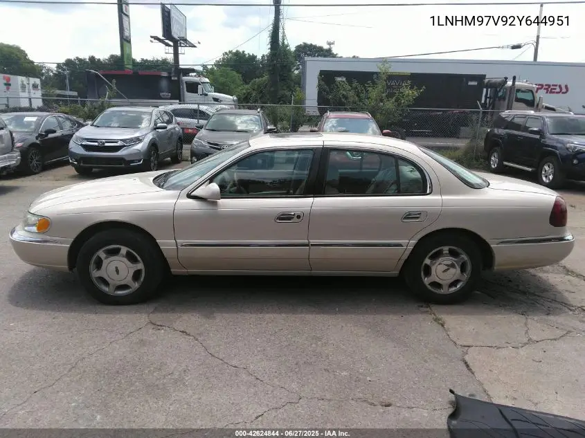 2002 Lincoln Continental Driver Select System/W/Luxury Appearance/W/Personal Security VIN: 1LNHM97V92Y644951 Lot: 42624844